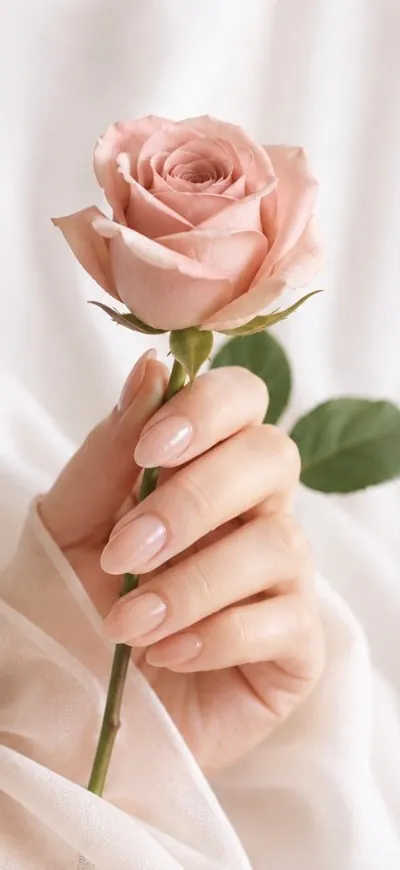 Rose&rsquo;nail & beautyのイメージ。バラを持つ、自爪が整った手元